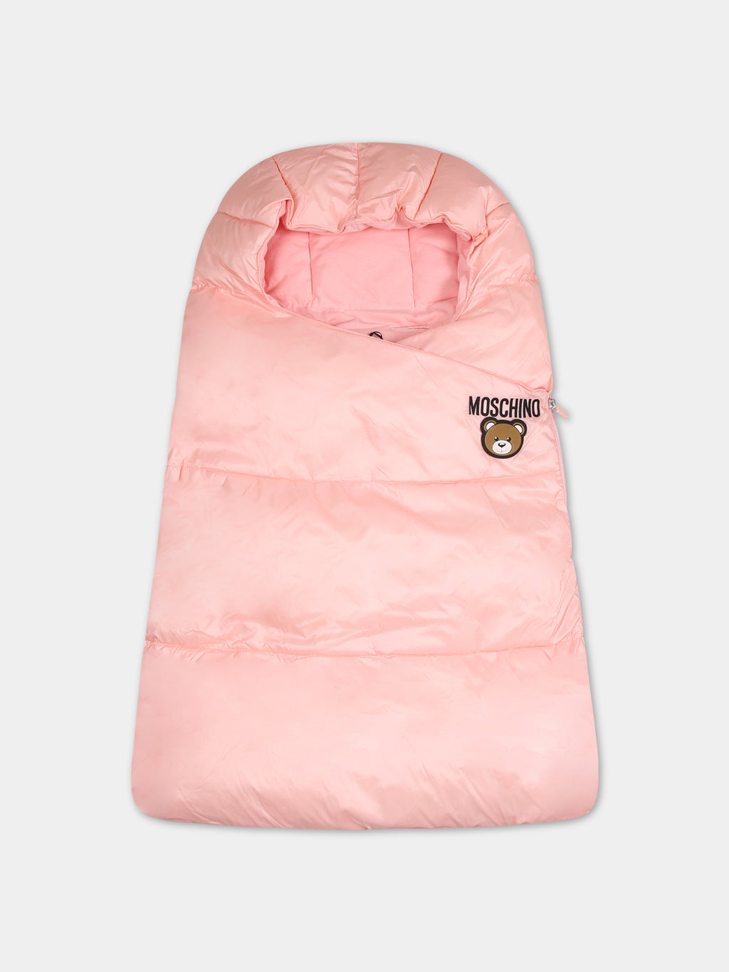 Pink sleeping bag for baby girl with Teddy Bear and logo